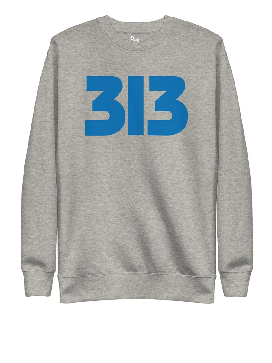313 Modern Detroit Unisex Premium Sweatshirt - Carbon Gray / Blue
