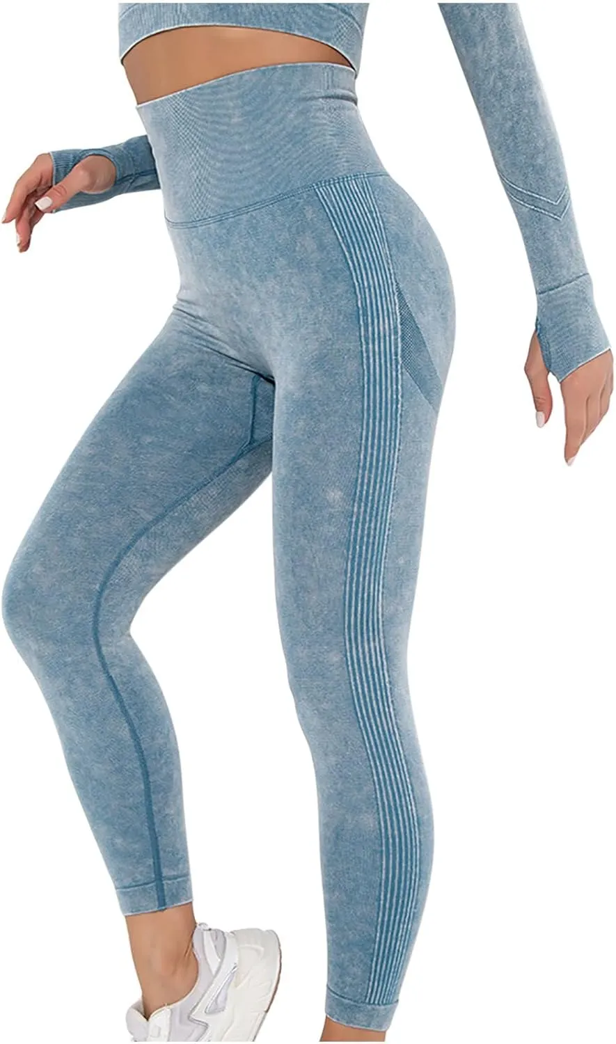 Akklian Gym Yoga Pants Compression Leggings for Women High Waist Butt Lifting Leggings Comfy Stretchy Striped Sports Leggings