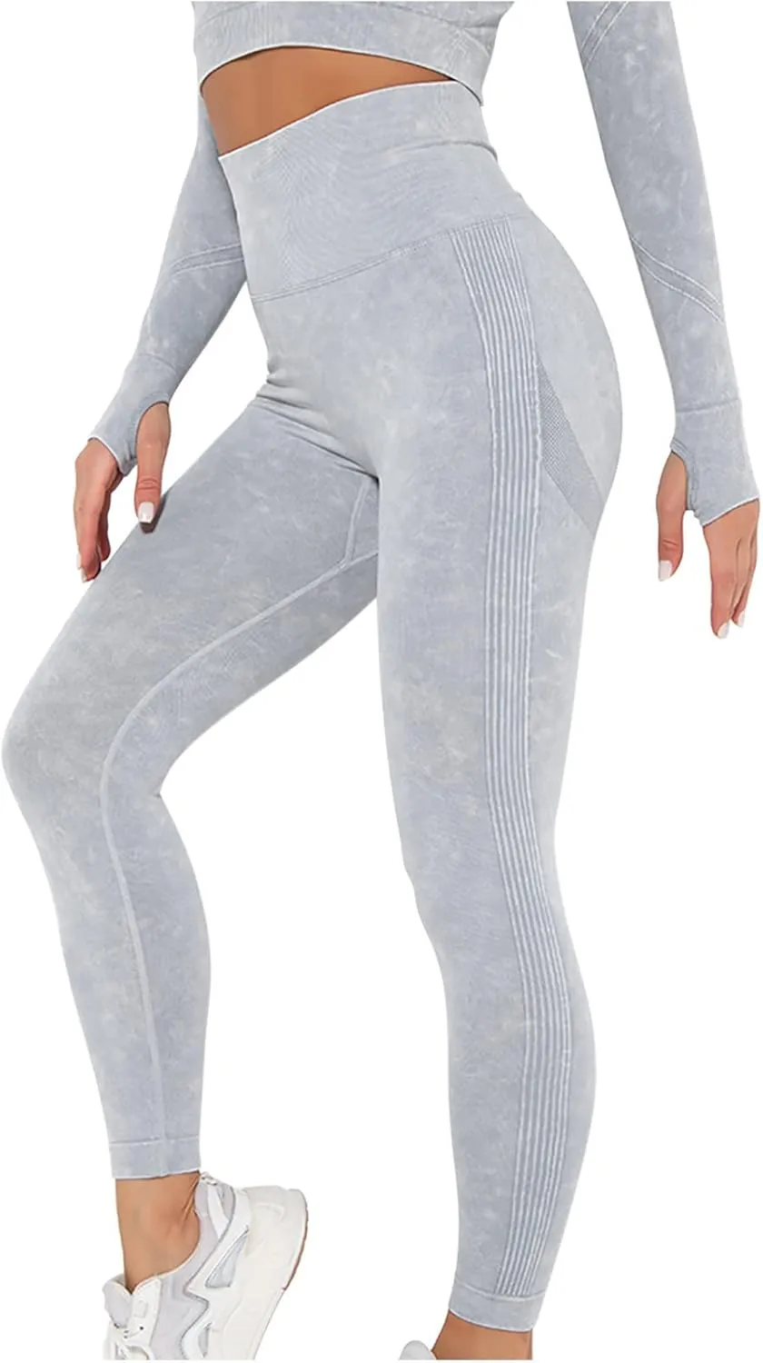 Akklian Gym Yoga Pants Compression Leggings for Women High Waist Butt Lifting Leggings Comfy Stretchy Striped Sports Leggings