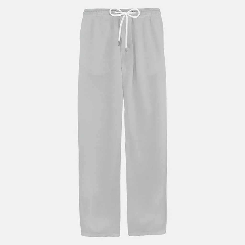 Akklian Mens Linen Drawstring Pants Elastic Waist Lightweight Trouser Casual Loose Summer Beach Yoga Pant Soft Comfy Trouser