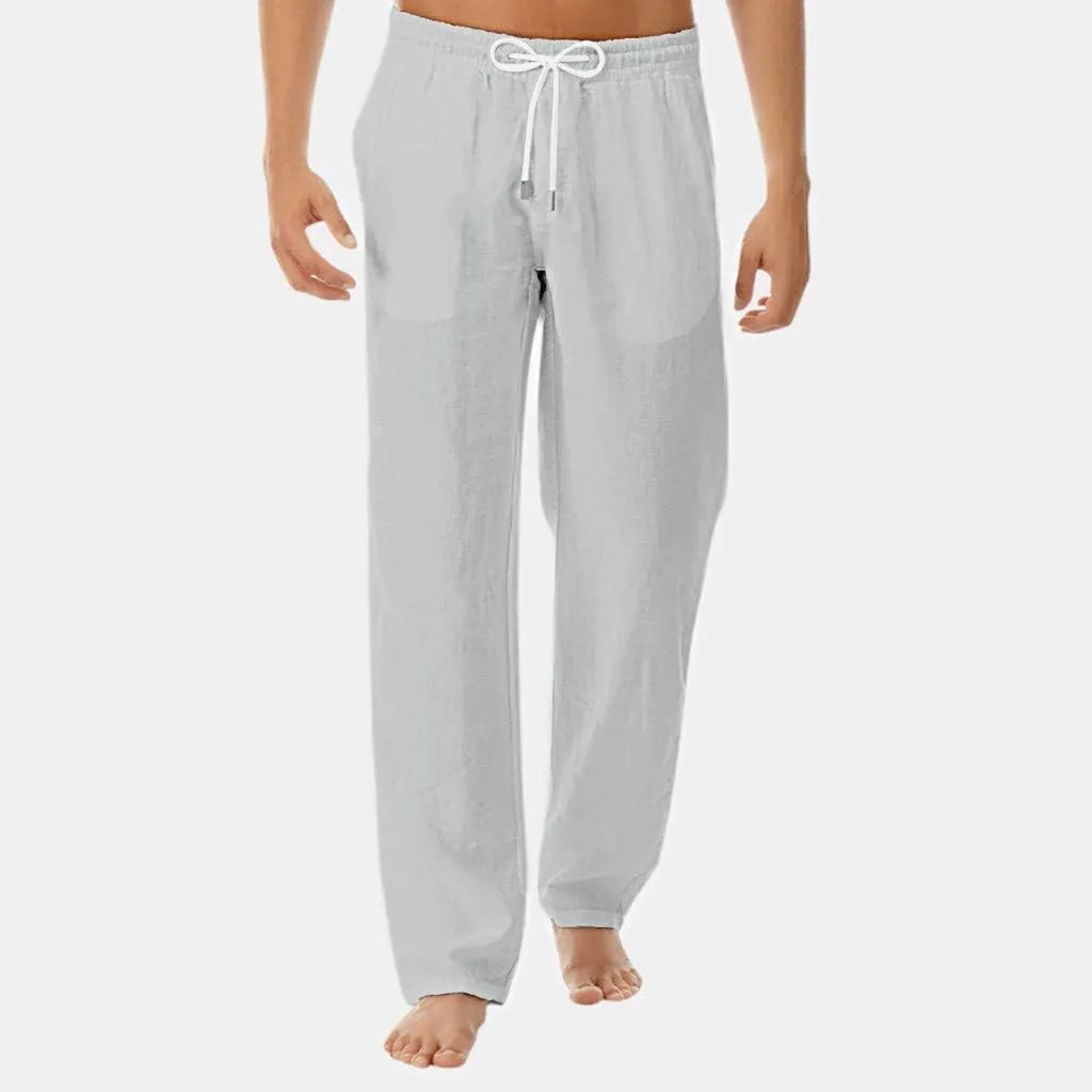 Akklian Mens Linen Drawstring Pants Elastic Waist Lightweight Trouser Casual Loose Summer Beach Yoga Pant Soft Comfy Trouser