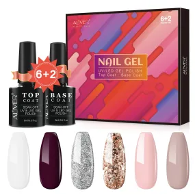 Aliver gel nail polish set, Warm Wood  with top and base coat - 6 Colors