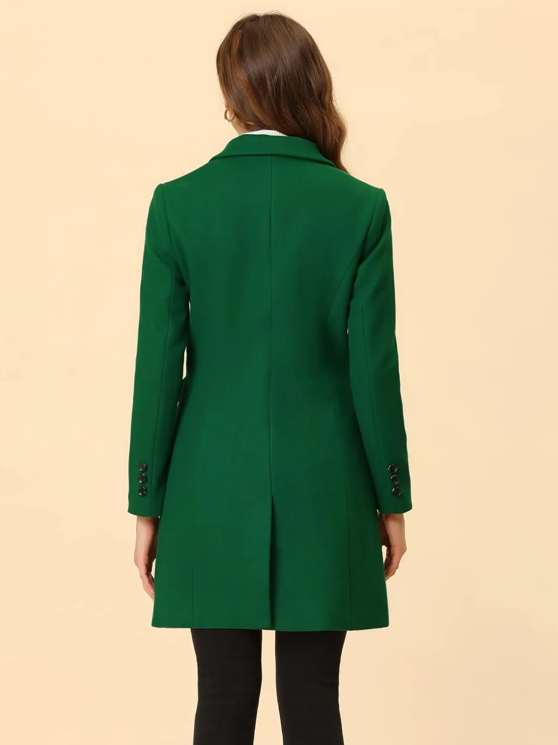 Allegra K Women's Winter Coat Elegant Notched Lapel Double Breasted Trench Coat