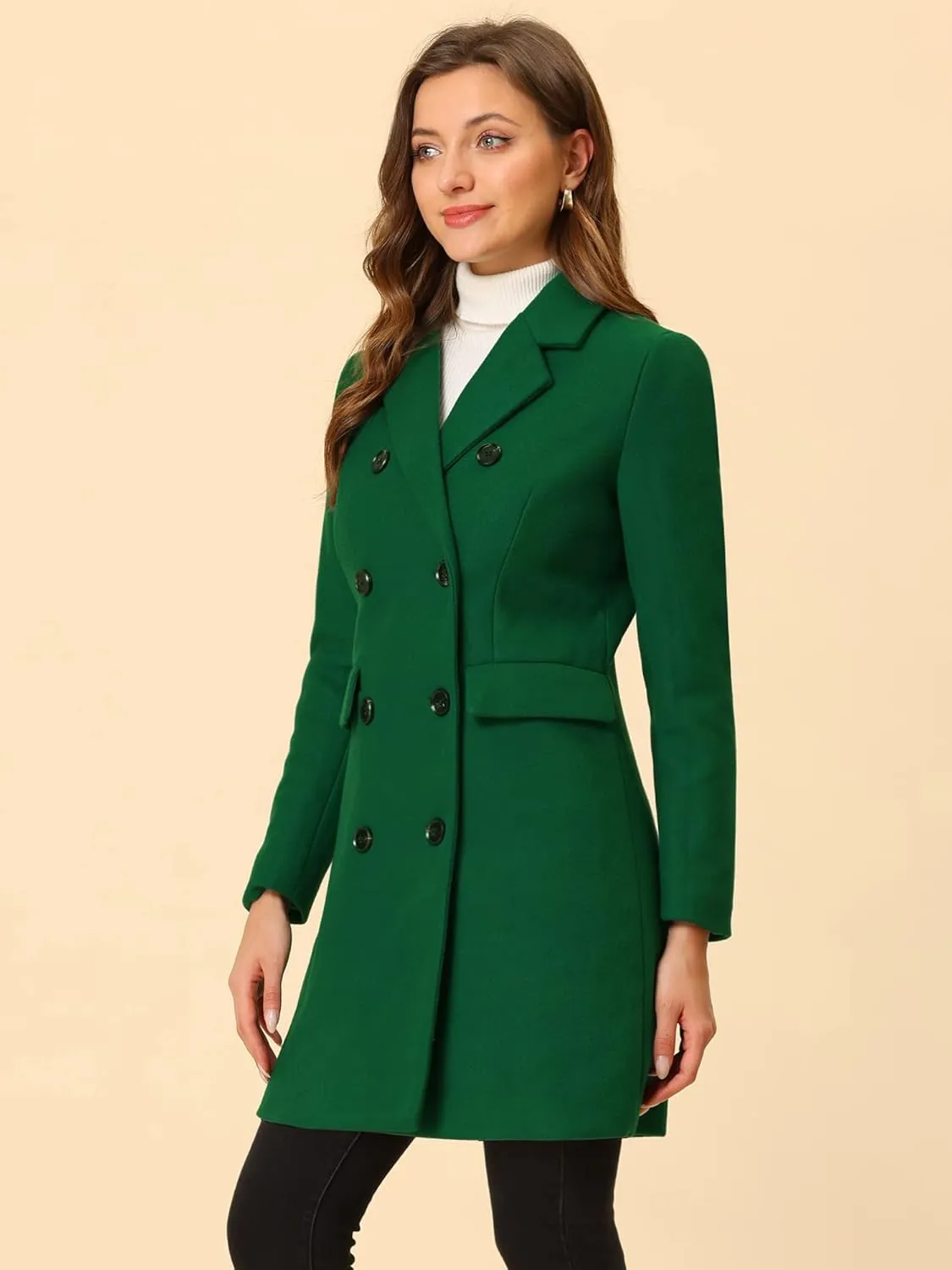 Allegra K Women's Winter Coat Elegant Notched Lapel Double Breasted Trench Coat