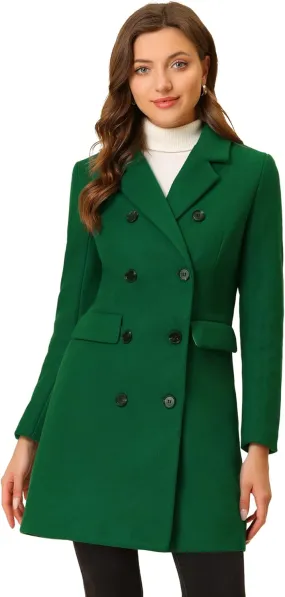 Allegra K Women's Winter Coat Elegant Notched Lapel Double Breasted Trench Coat