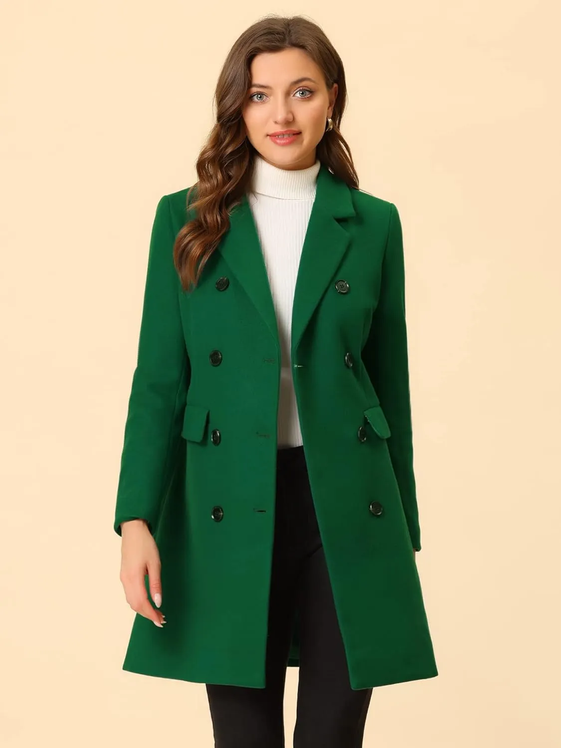 Allegra K Women's Winter Coat Elegant Notched Lapel Double Breasted Trench Coat