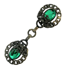 Antiqued Goldtone and Green Cabochon Coat / Cloak Closure