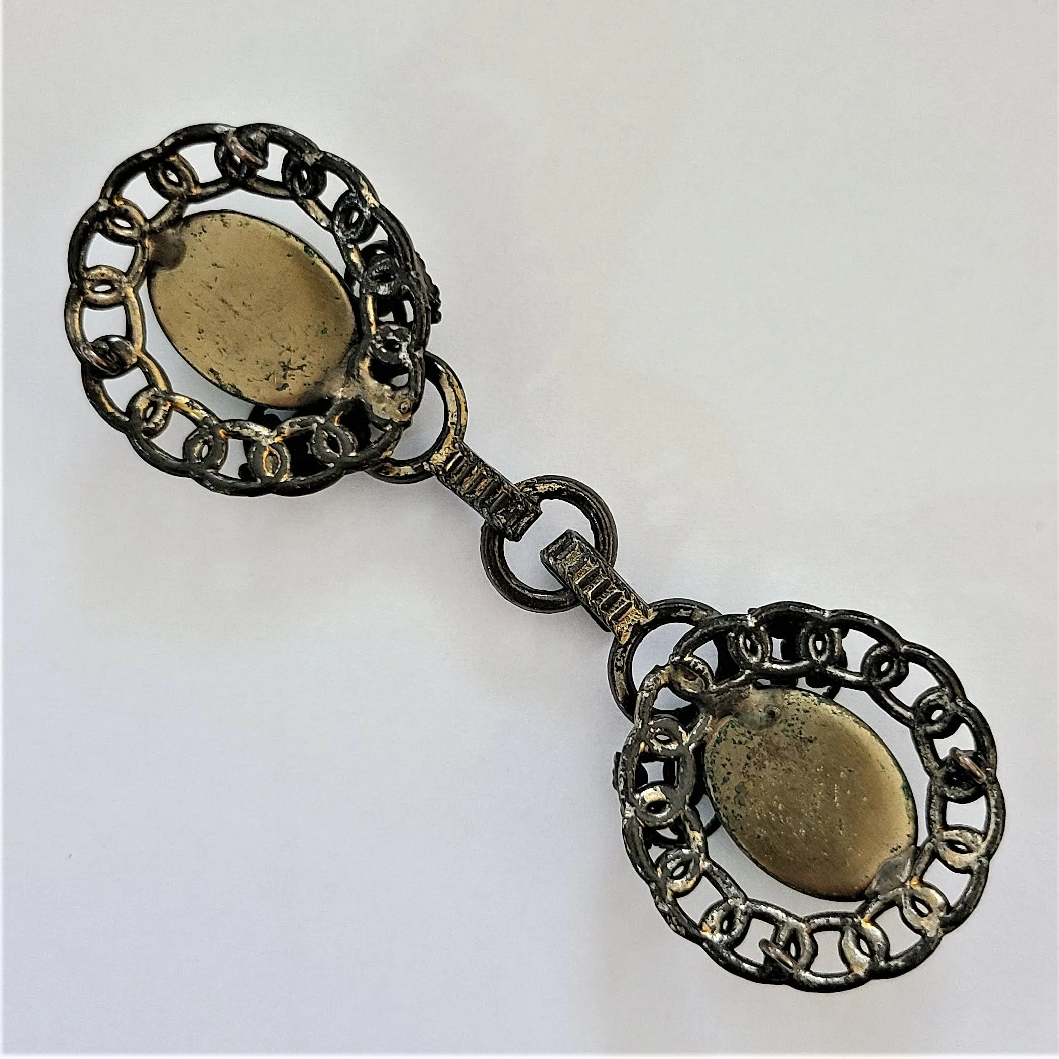 Antiqued Goldtone and Green Cabochon Coat / Cloak Closure