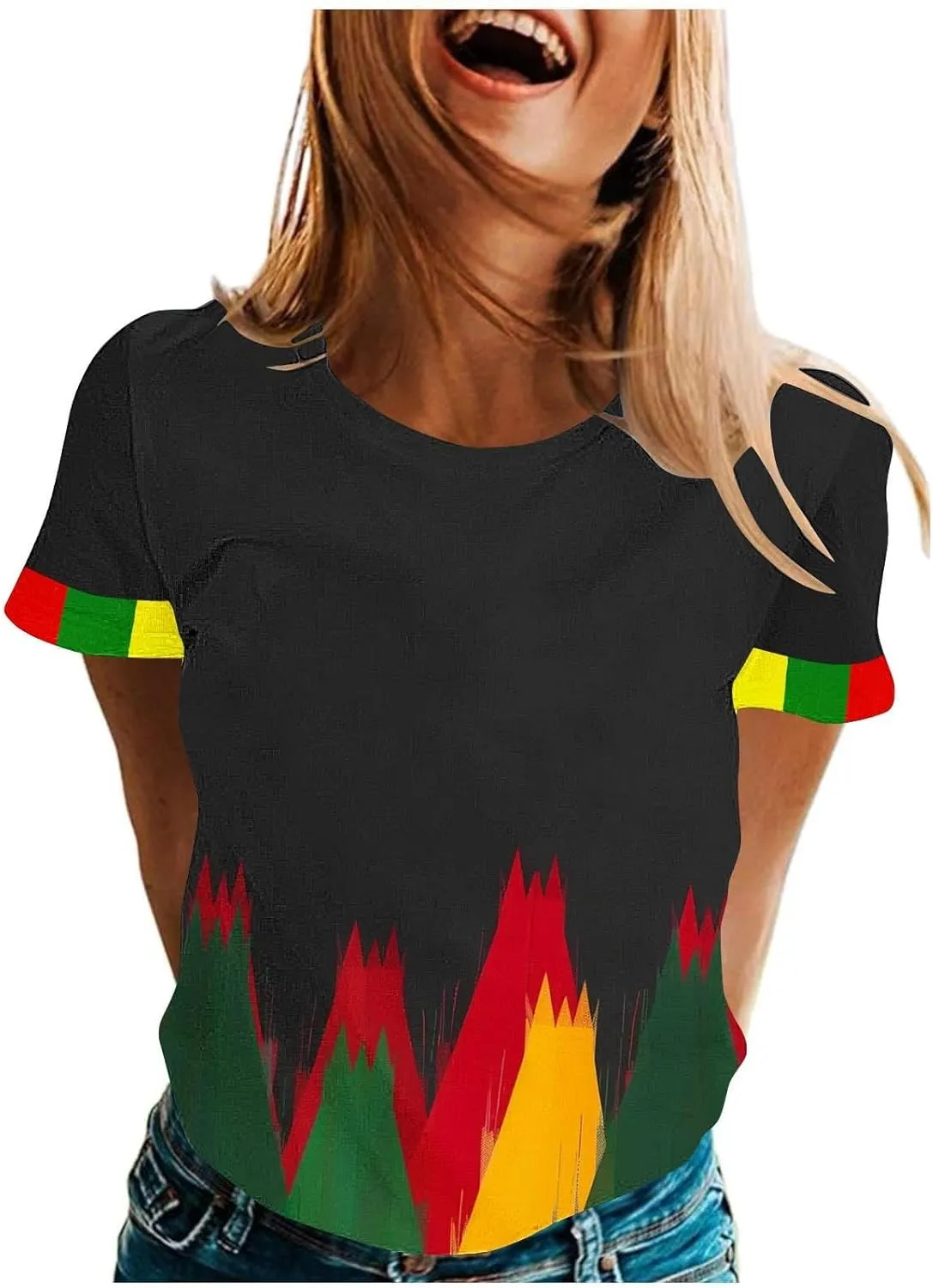 Black History Month Shirts for Women Summer Casual Short Sleeve Tunic Tops Plus Size Crew Neck Patriotic Blouses
