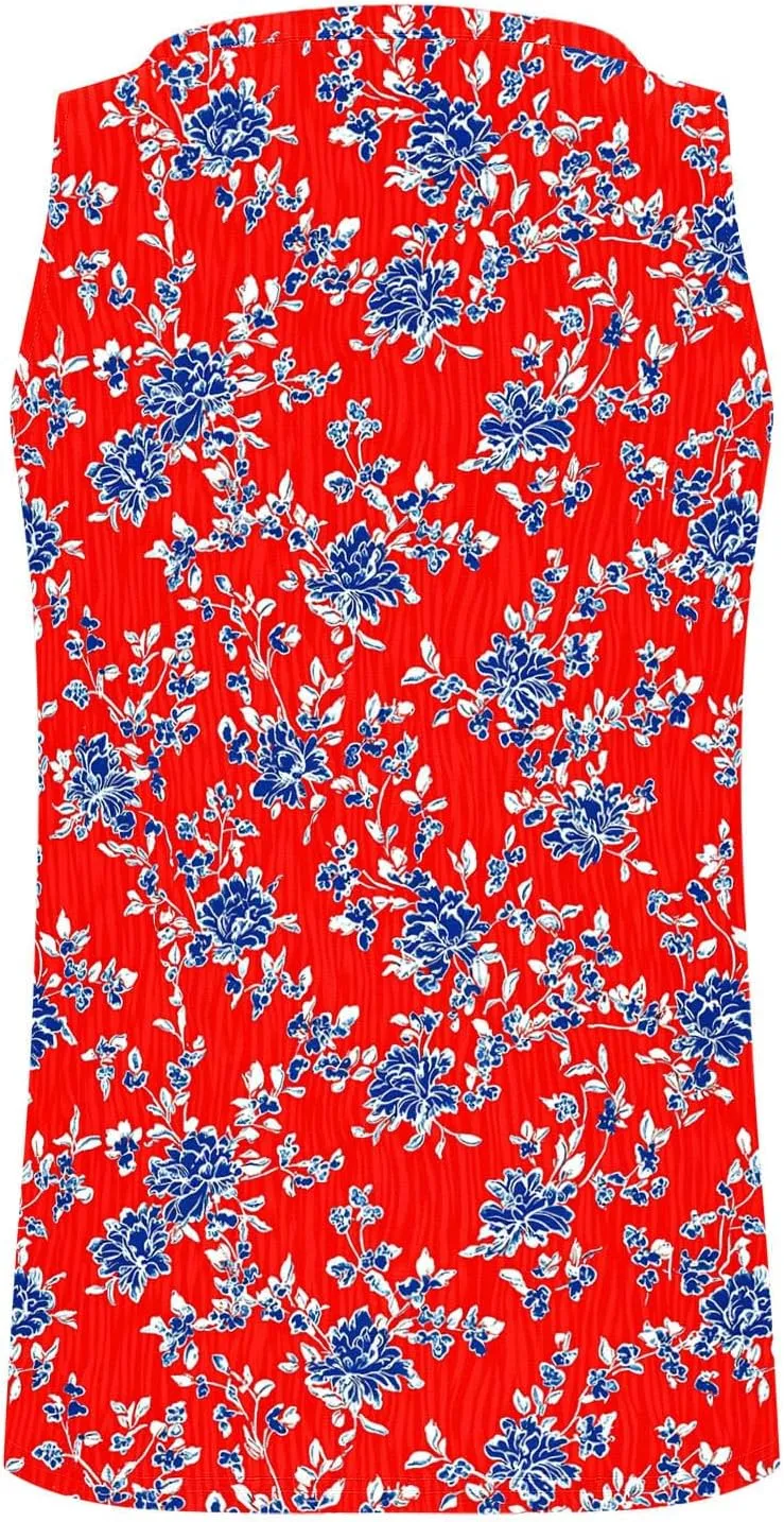 Boho Floral Tank Top for Women Sleeveless V Neck Summer Casual Loose Fit Printed Camisole Blouse with Side Split