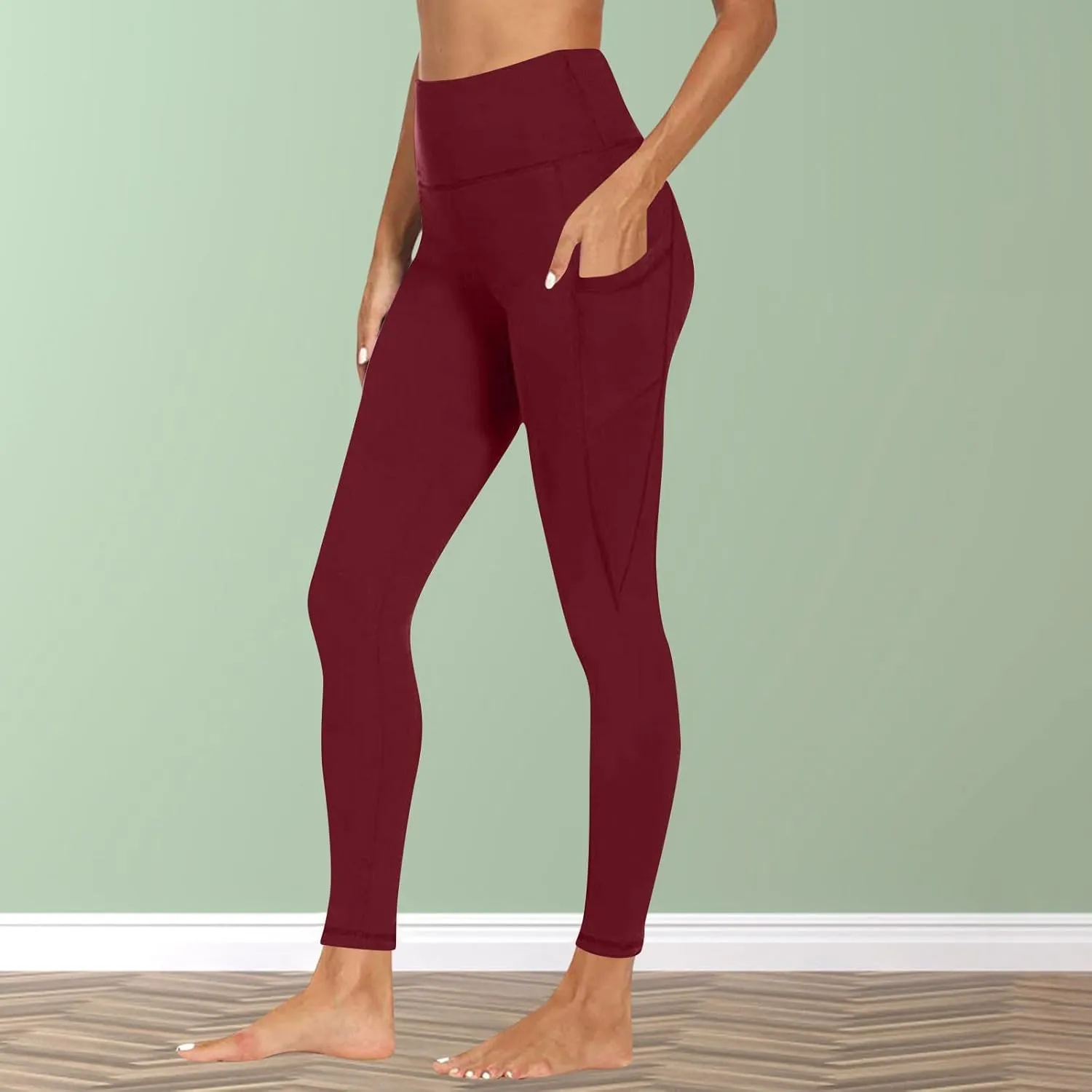 Butt Lifting Leggings for Women Tummy Control High Waist Leggings Workout Yoga Pants with Pockets Stretchy Trousers