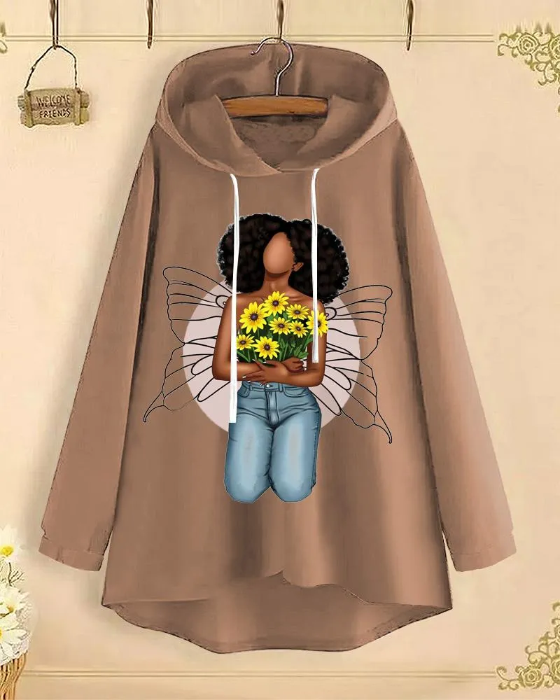 Butterfly Angel Long-Sleeved with Loose Hem Hoodie
