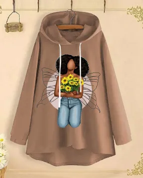 Butterfly Angel Long-Sleeved with Loose Hem Hoodie