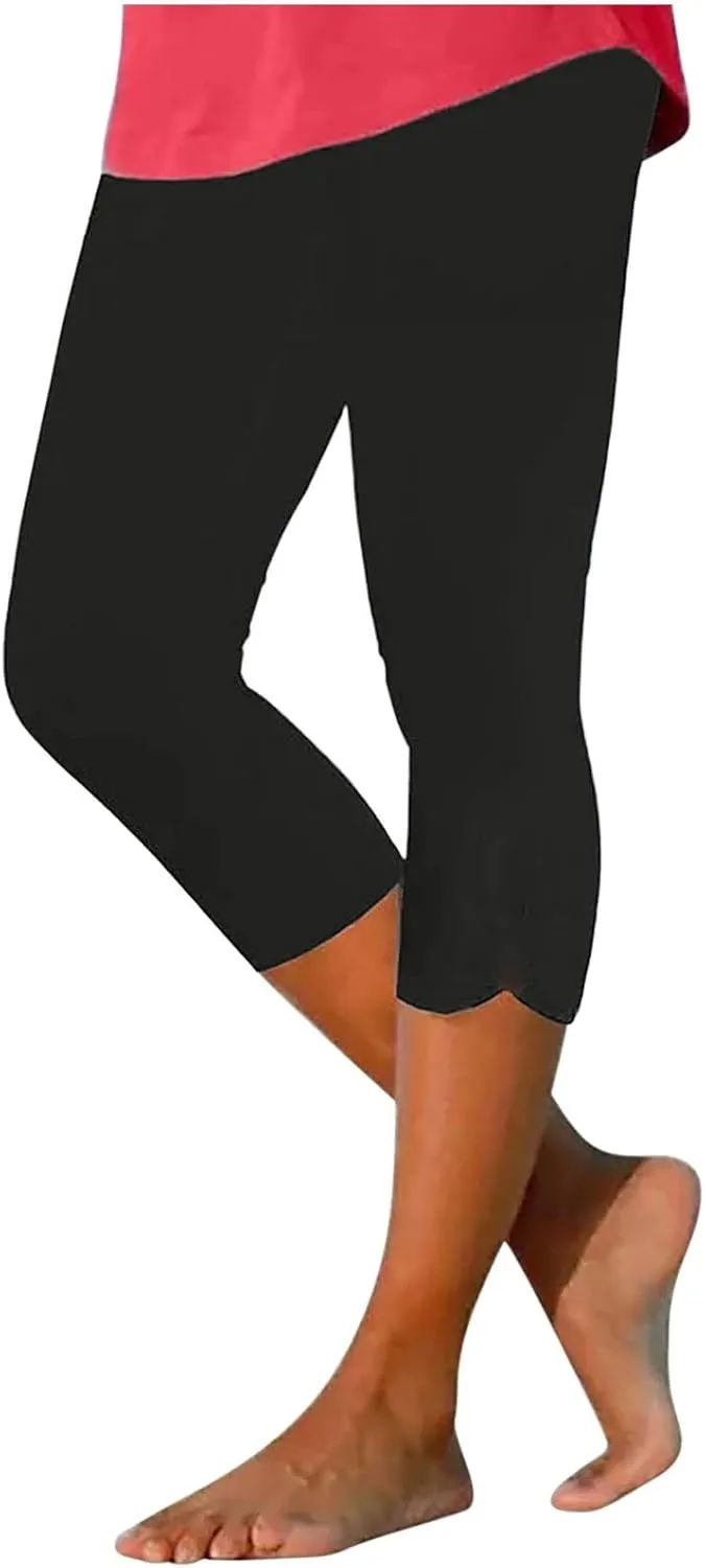 Capri Leggings for Women Dressy Cropped High Waist Yoga Pants Comfy Stretchy Leggings Workout Compression Shorts