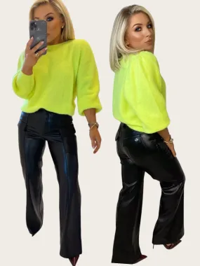 CARBON FAUX LEATHER TROUSERS- BLACK