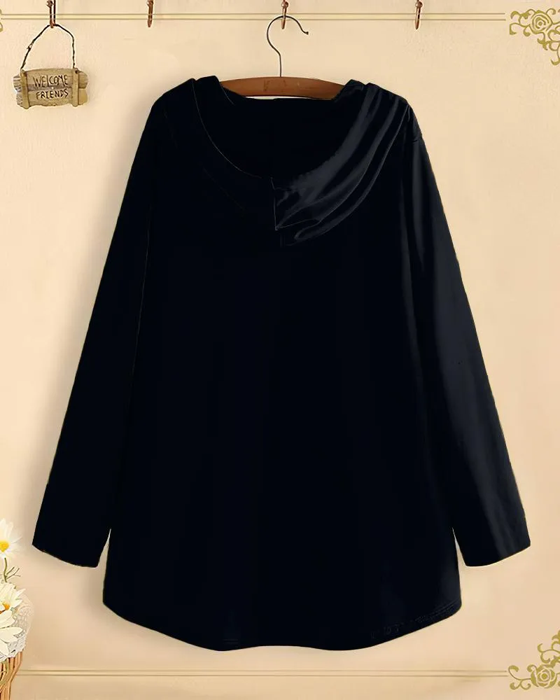 Chic Retro Ethnic Print Long-Sleeved with Loose Hem Hoodie