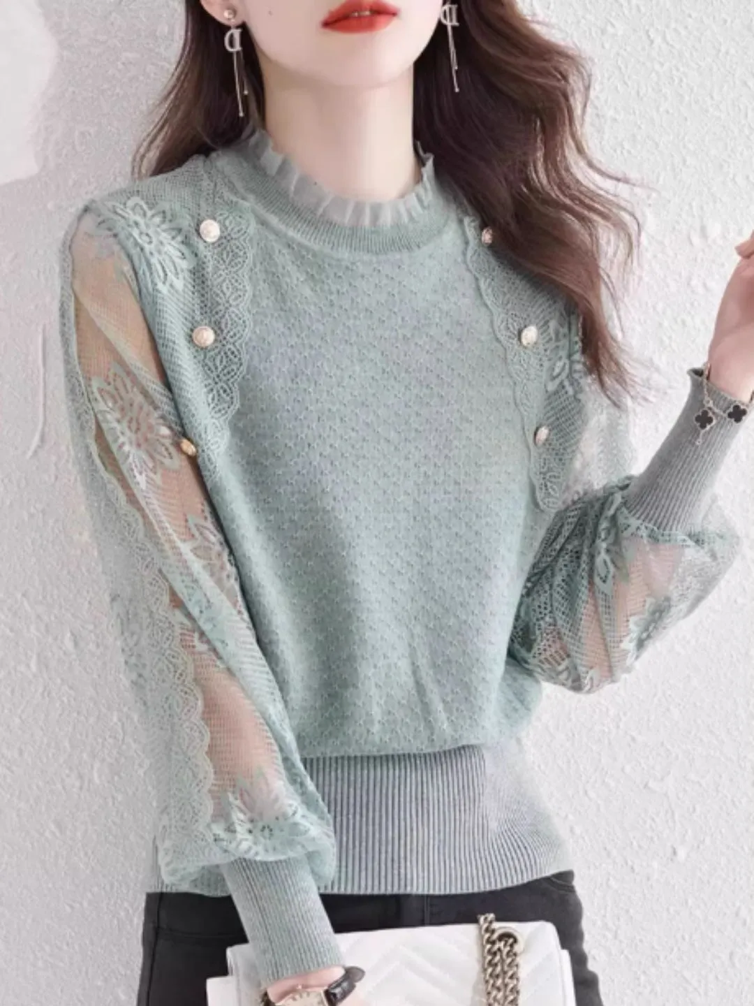 Chic Thin Lace Knitted Bottoming Sweater