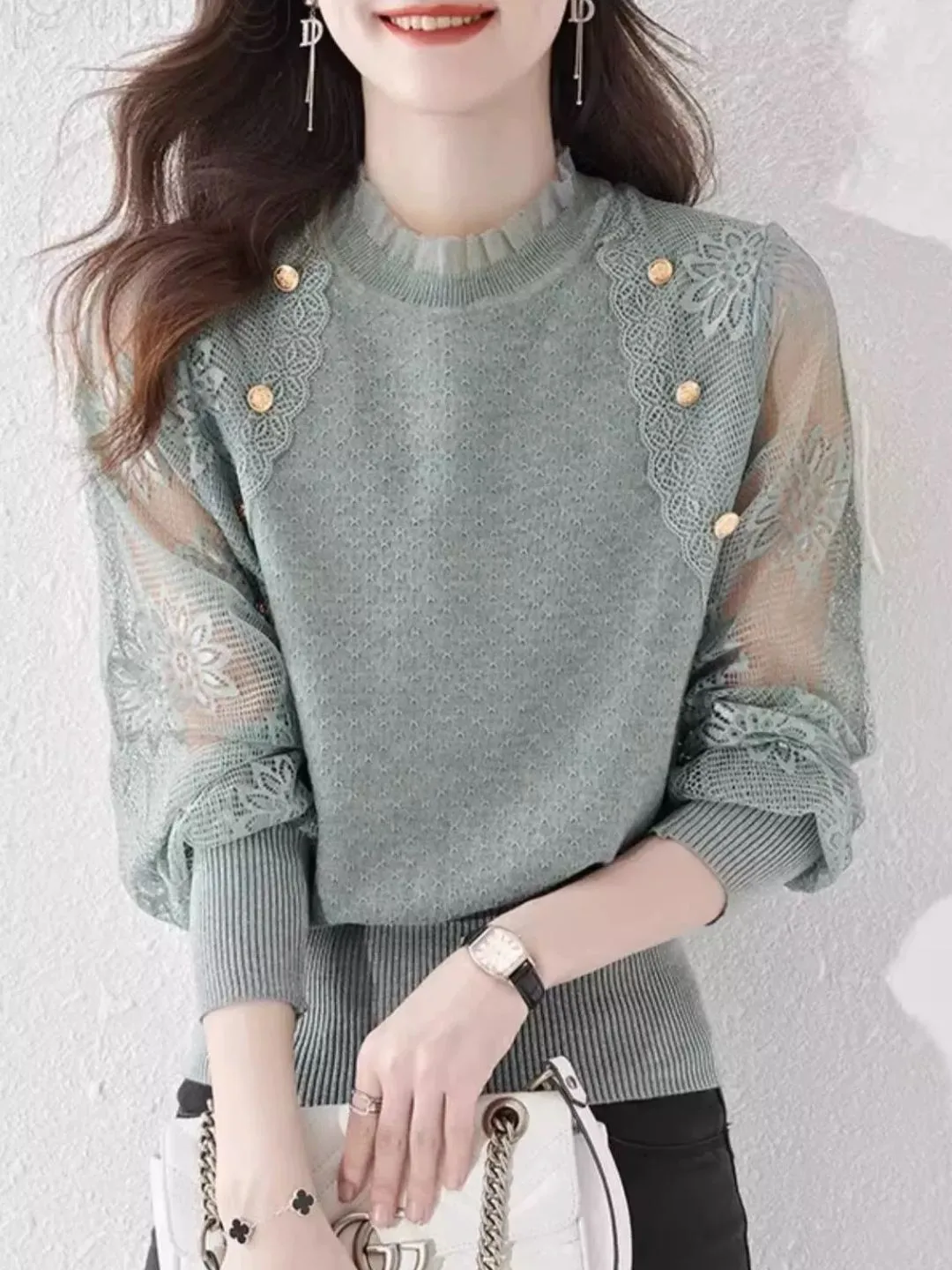 Chic Thin Lace Knitted Bottoming Sweater