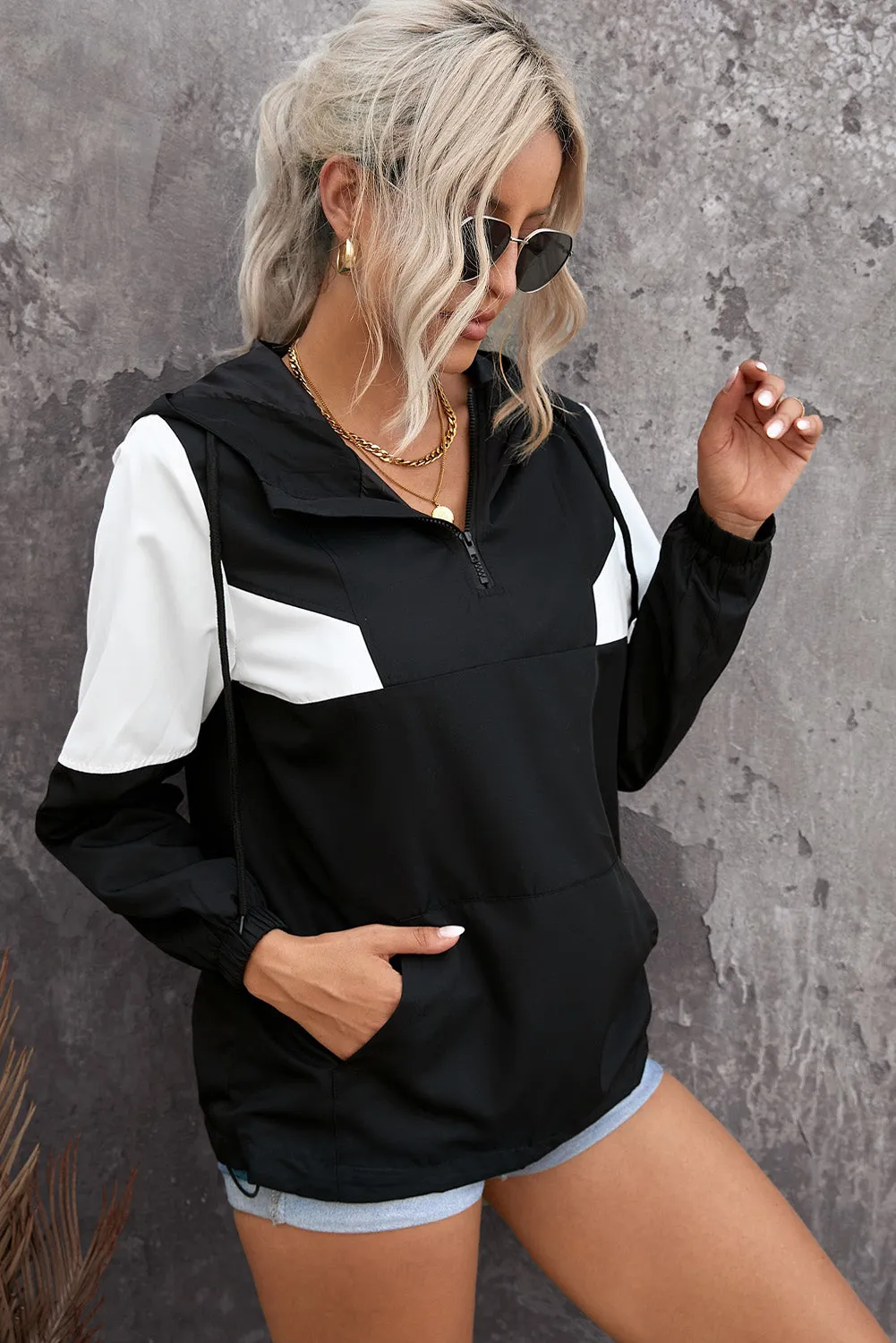 Color Block Drawstring Hoodie