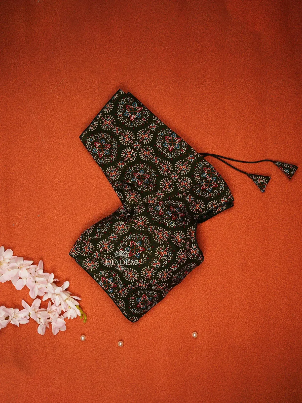 Dark Brown Cotton Readymade Blouse adorned with Floral Geometric Design