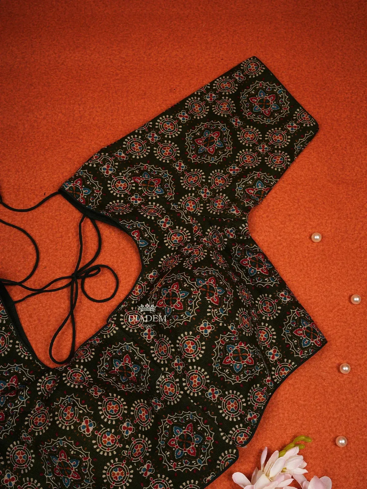 Dark Brown Cotton Readymade Blouse adorned with Floral Geometric Design