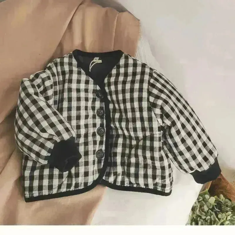 Elegant Cotton-padded All-matching Children's Baby girl Plaid Jacket top