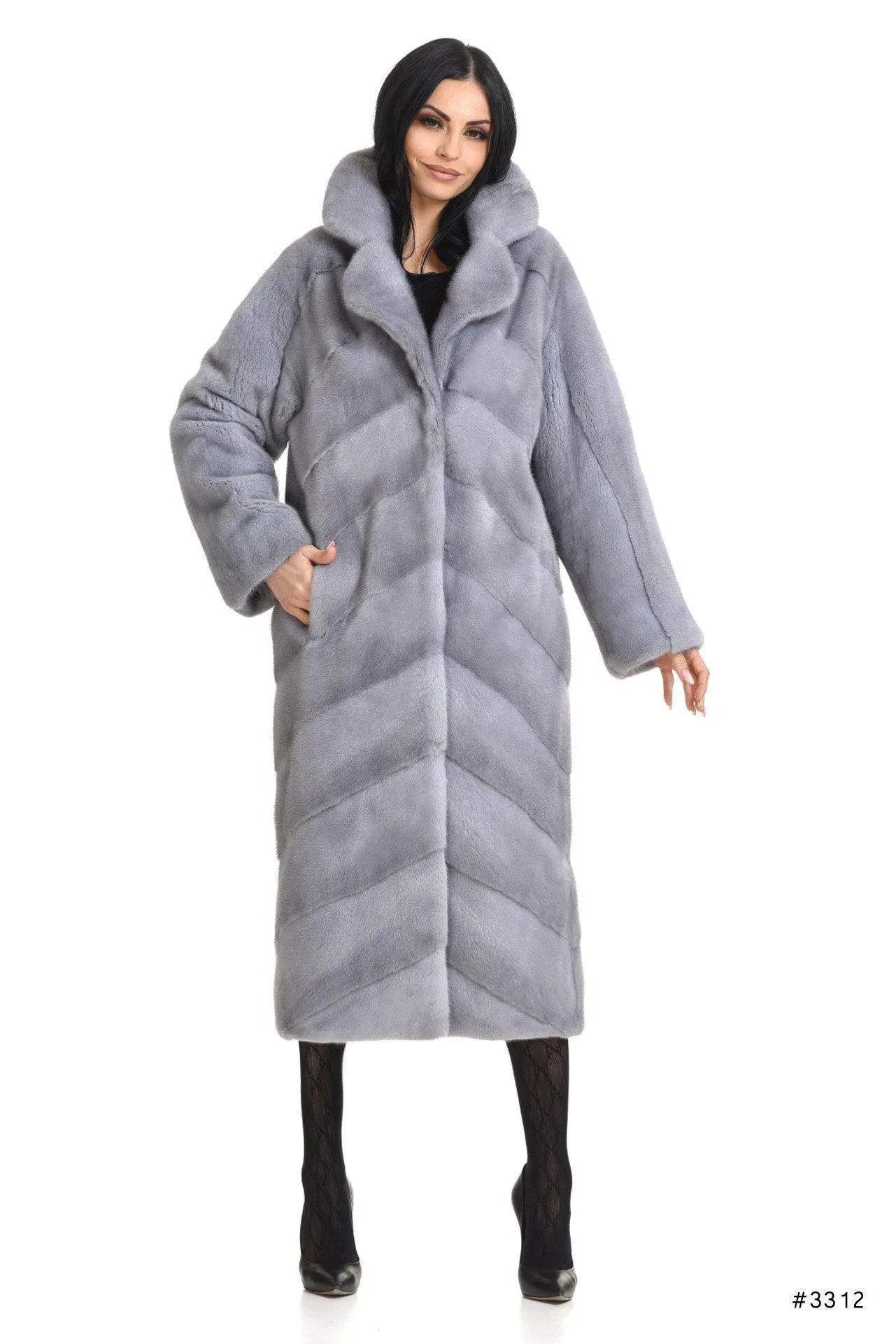 Elegant long mink coat with english collar