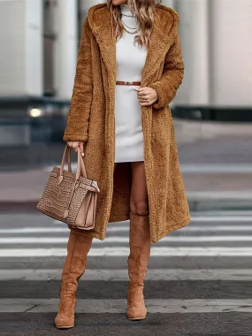 Elegant Solid Color Hooded Fleece Jacket for Women - Cozy & Warm, Perfect for Fall/Winter, Machine Washable