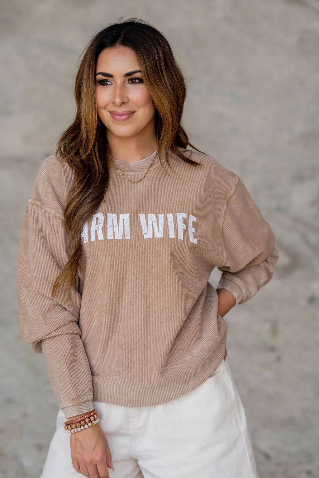 Farm Wife Ribbed Graphic Crewneck