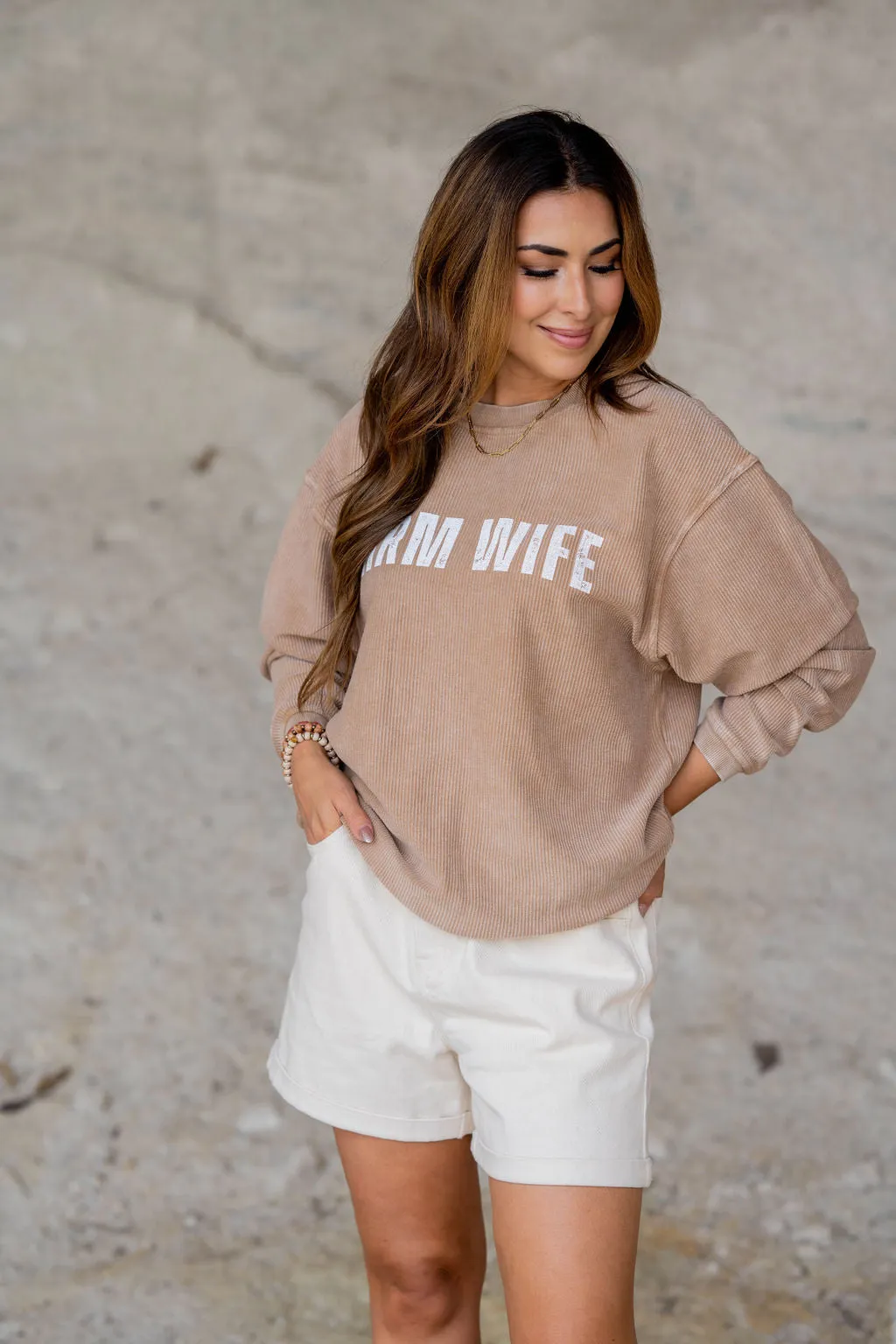 Farm Wife Ribbed Graphic Crewneck