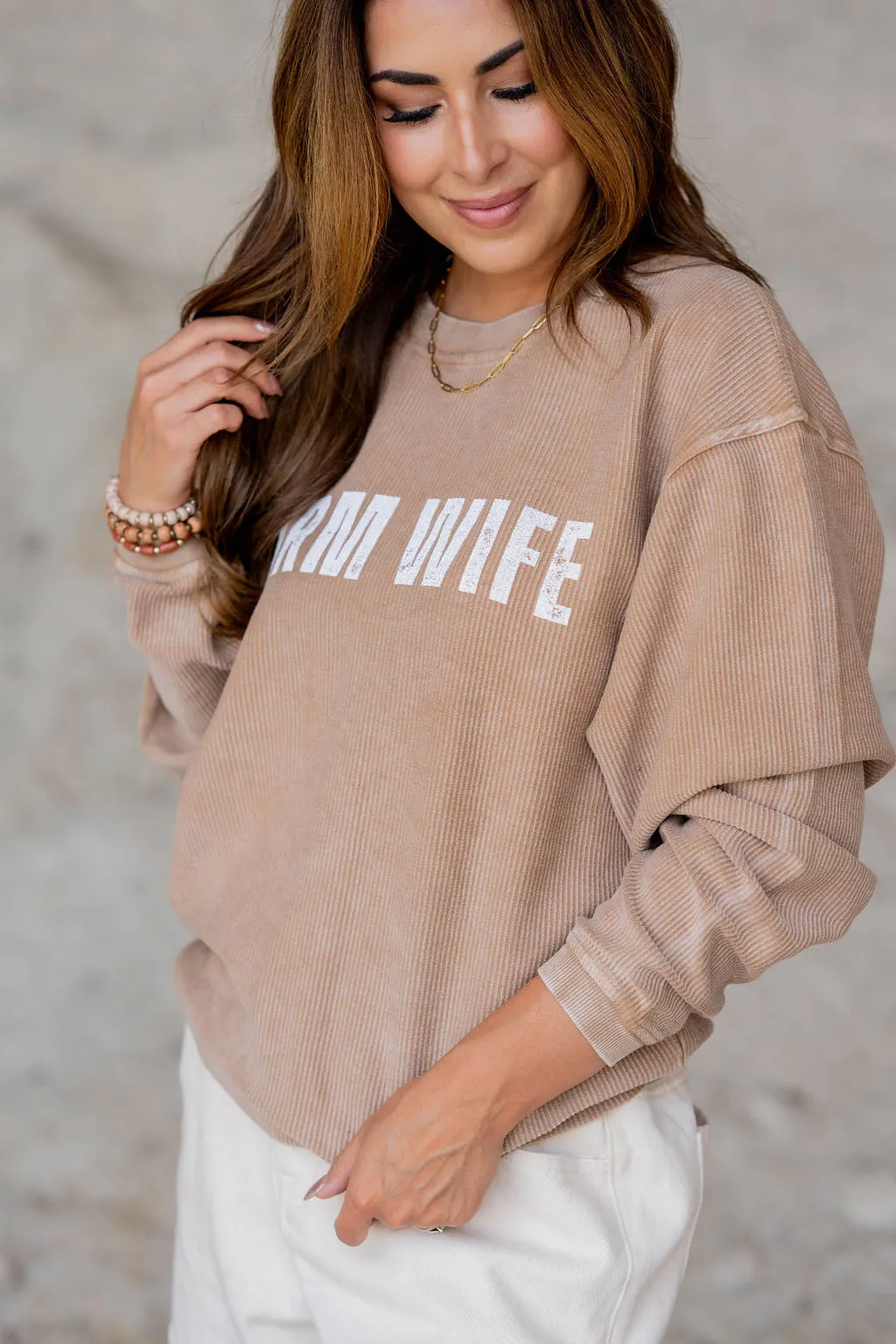 Farm Wife Ribbed Graphic Crewneck