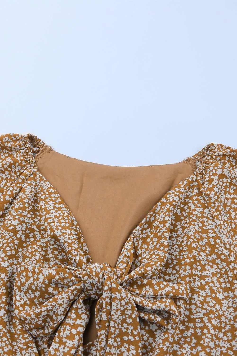 Floral Ruffled Long Sleeve Blouse with Front Tie for Women
