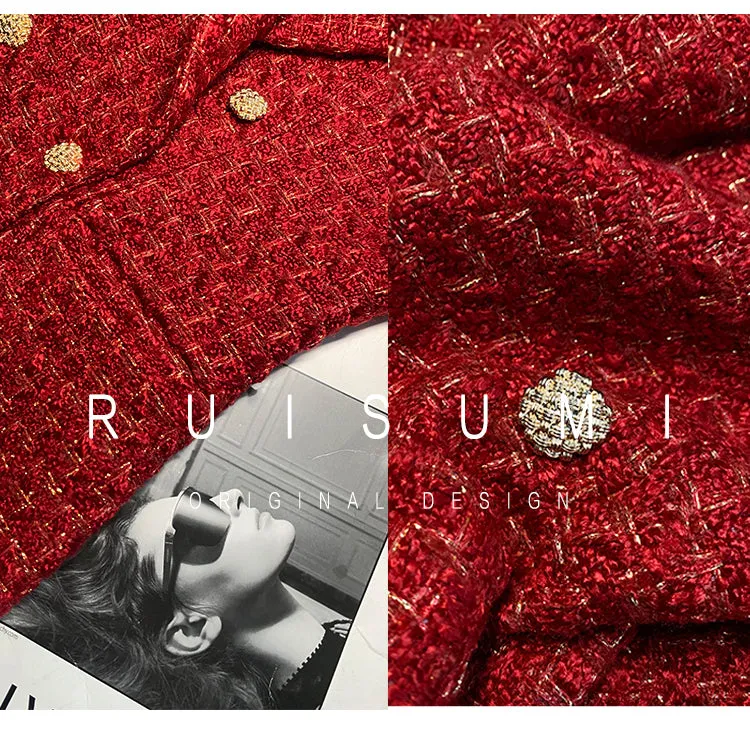 French retro wine red elegant modern bright light luxury waist modern mid-length coat jacket= Dora