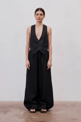 Gladys Tailored Linen & Silk Vest Black