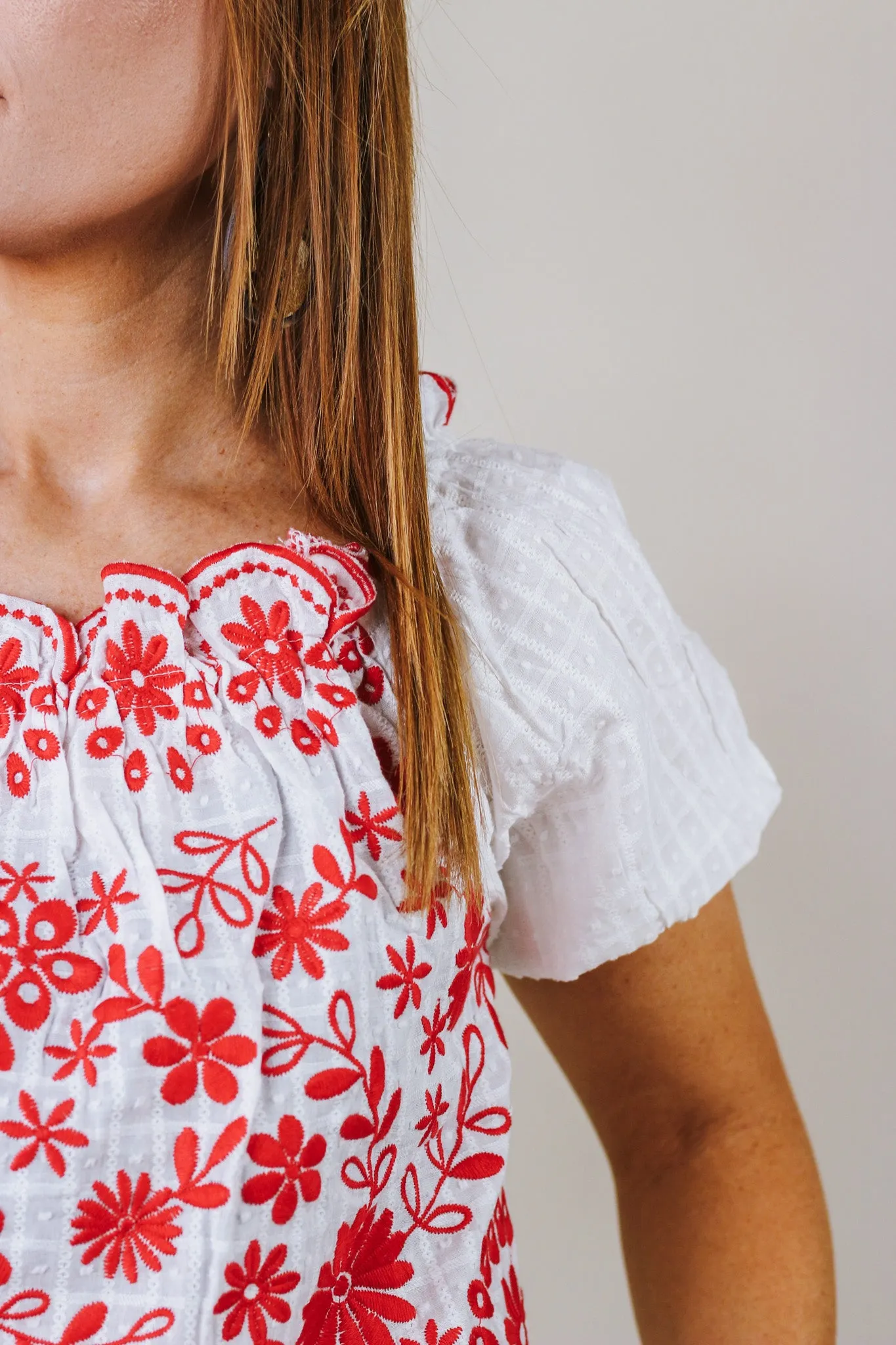 Good For Business Ivory Red Floral Blouse