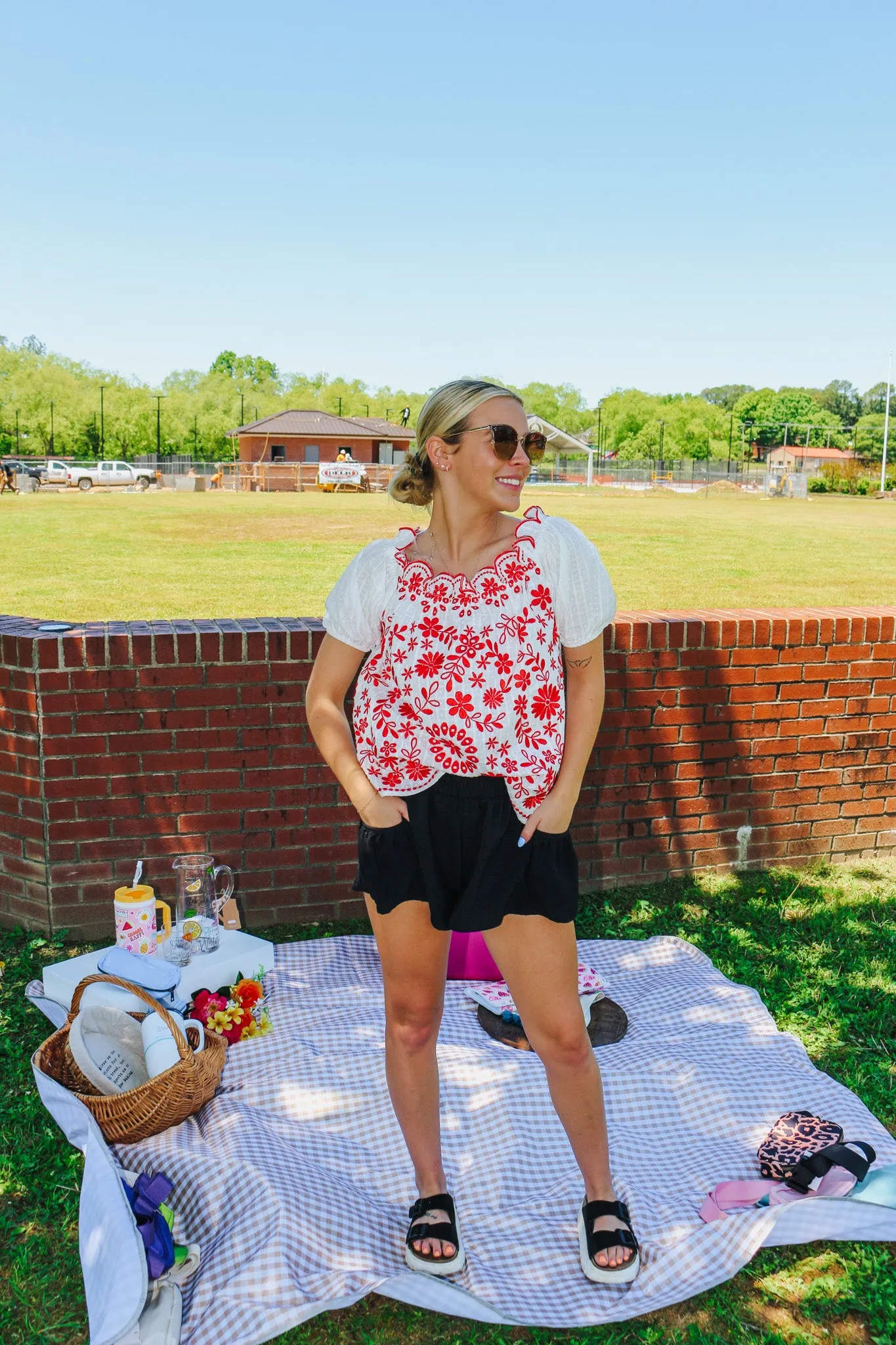 Good For Business Ivory Red Floral Blouse