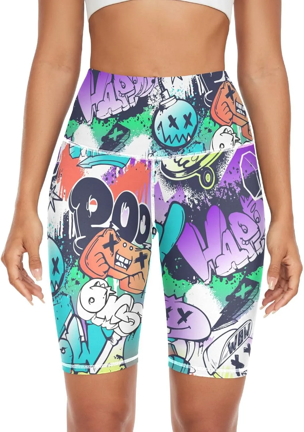 Graffiti Cartoon Yoga Leggings for Women High Waist Tummy Control Stretchy Women Leggings Tummy Control X-Small