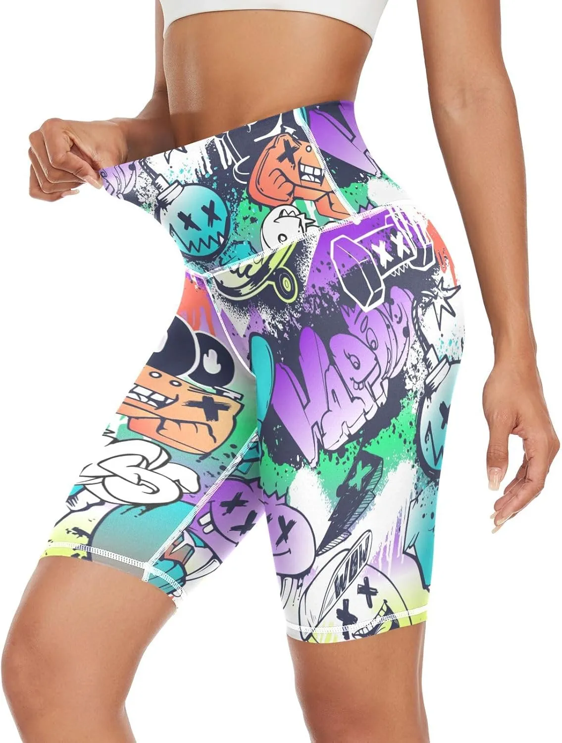 Graffiti Cartoon Yoga Leggings for Women High Waist Tummy Control Stretchy Women Leggings Tummy Control X-Small