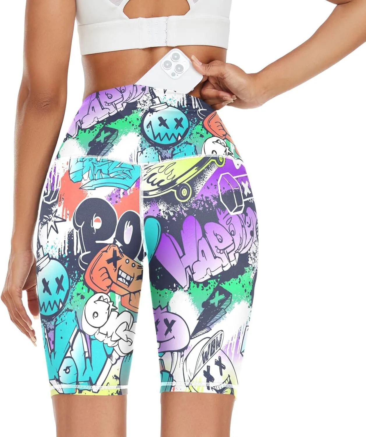 Graffiti Cartoon Yoga Leggings for Women High Waist Tummy Control Stretchy Women Leggings Tummy Control X-Small