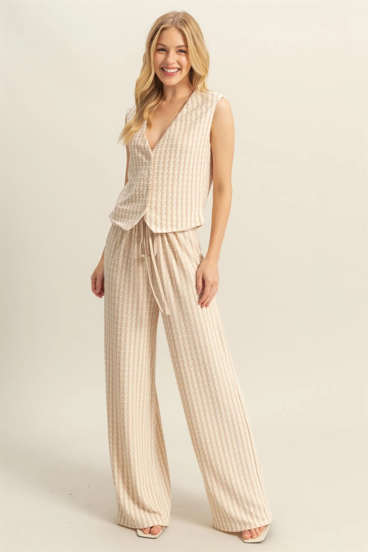 HF25E273-Button Down Striped Knit Vest