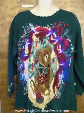 Hue Bear 80s Light Up Ugly Xmas Sweater