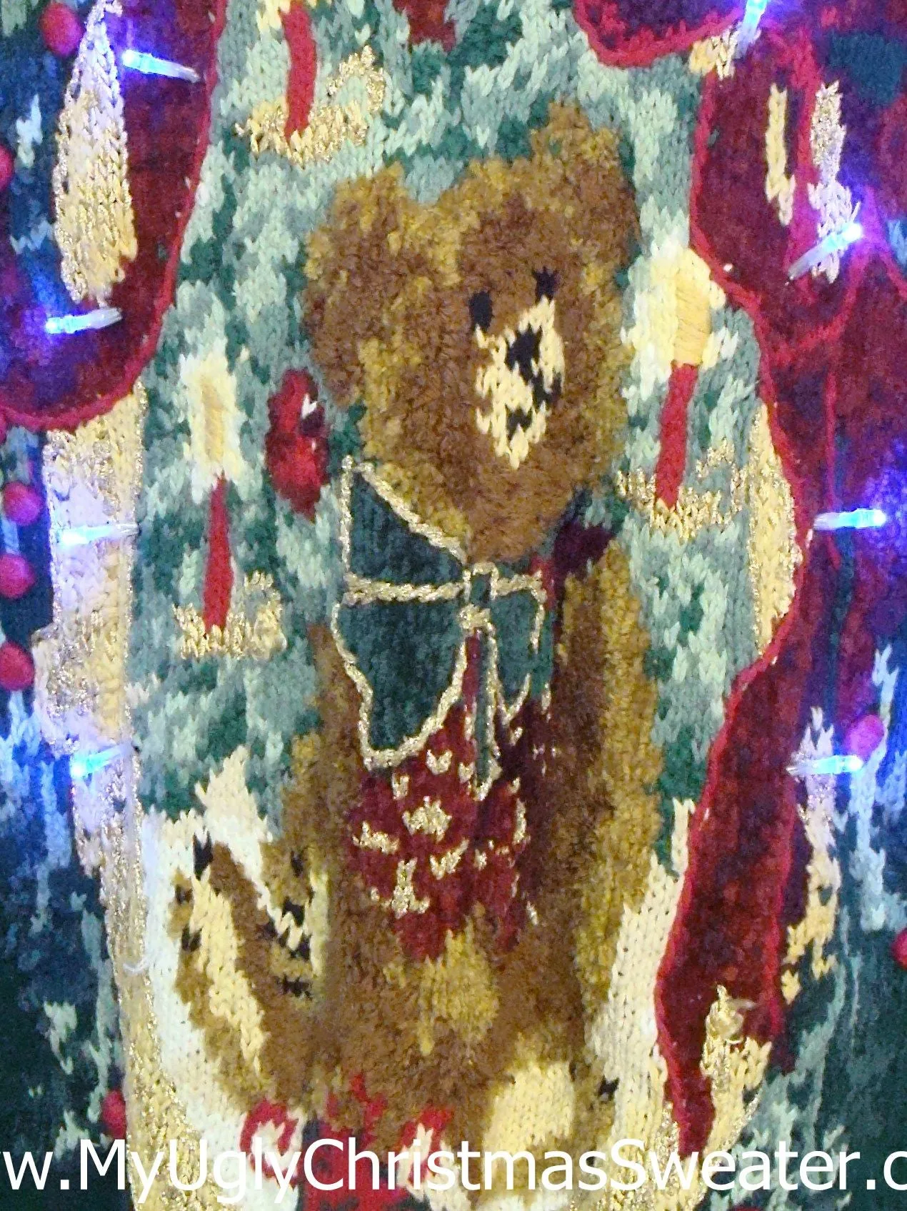 Hue Bear 80s Light Up Ugly Xmas Sweater