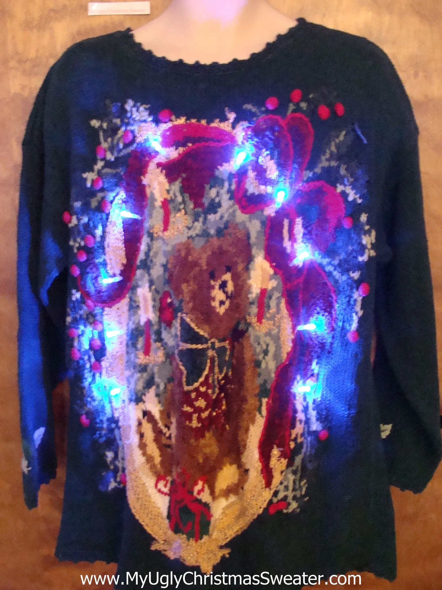 Hue Bear 80s Light Up Ugly Xmas Sweater