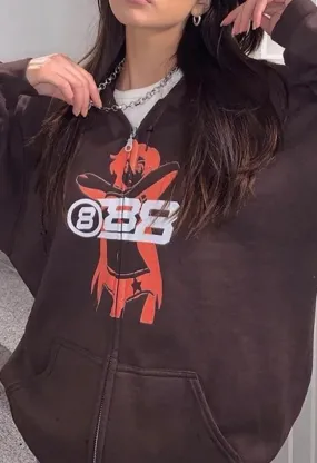 Joskaa Vintage Printed Zip Up Hoodie
