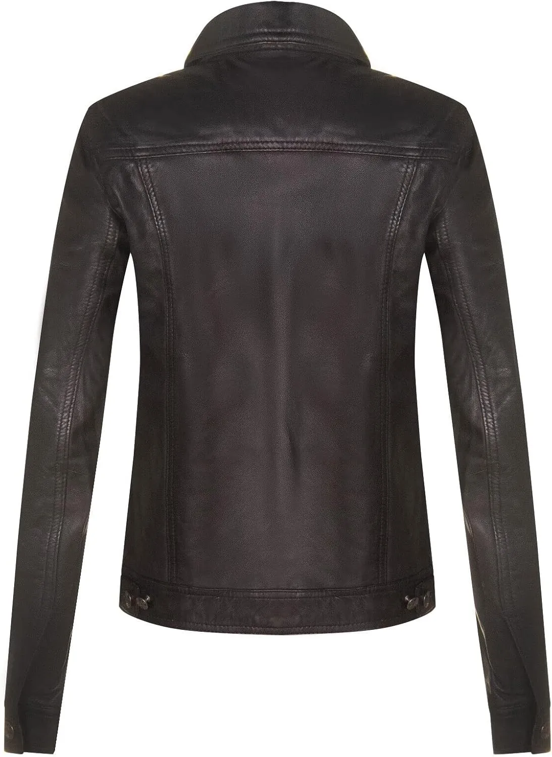 Ladies Leather Trucker Classic Western Casual Denim Jeans Jacket