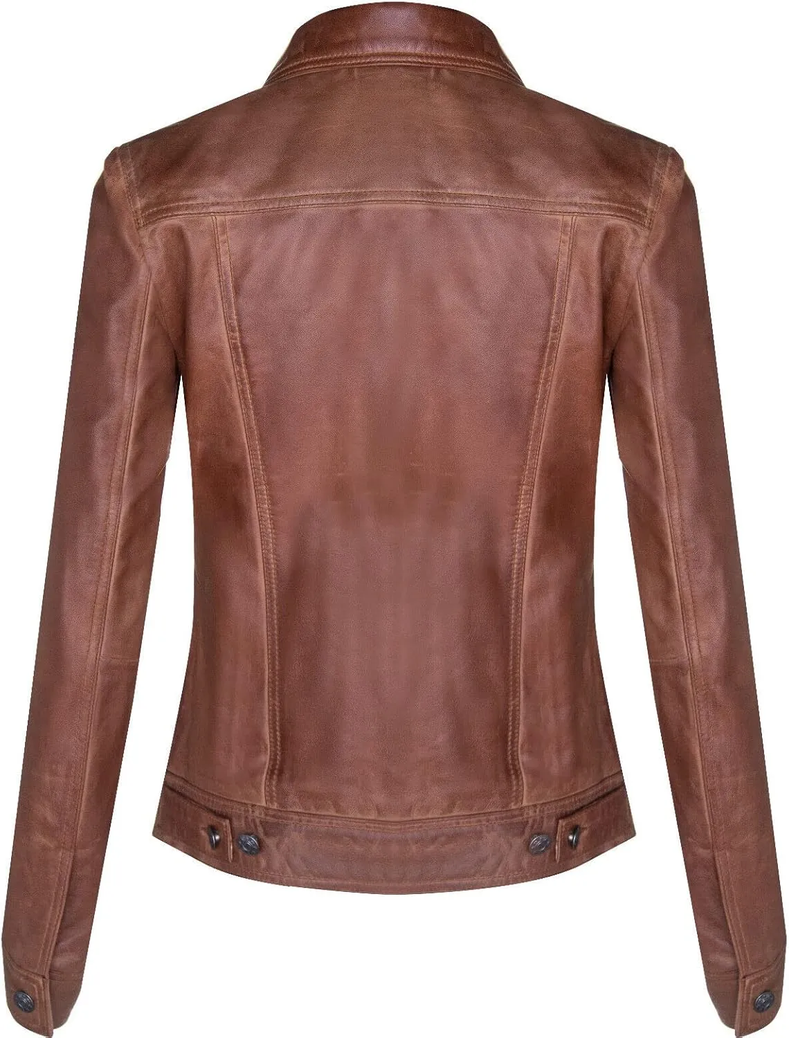 Ladies Leather Trucker Classic Western Casual Denim Jeans Jacket