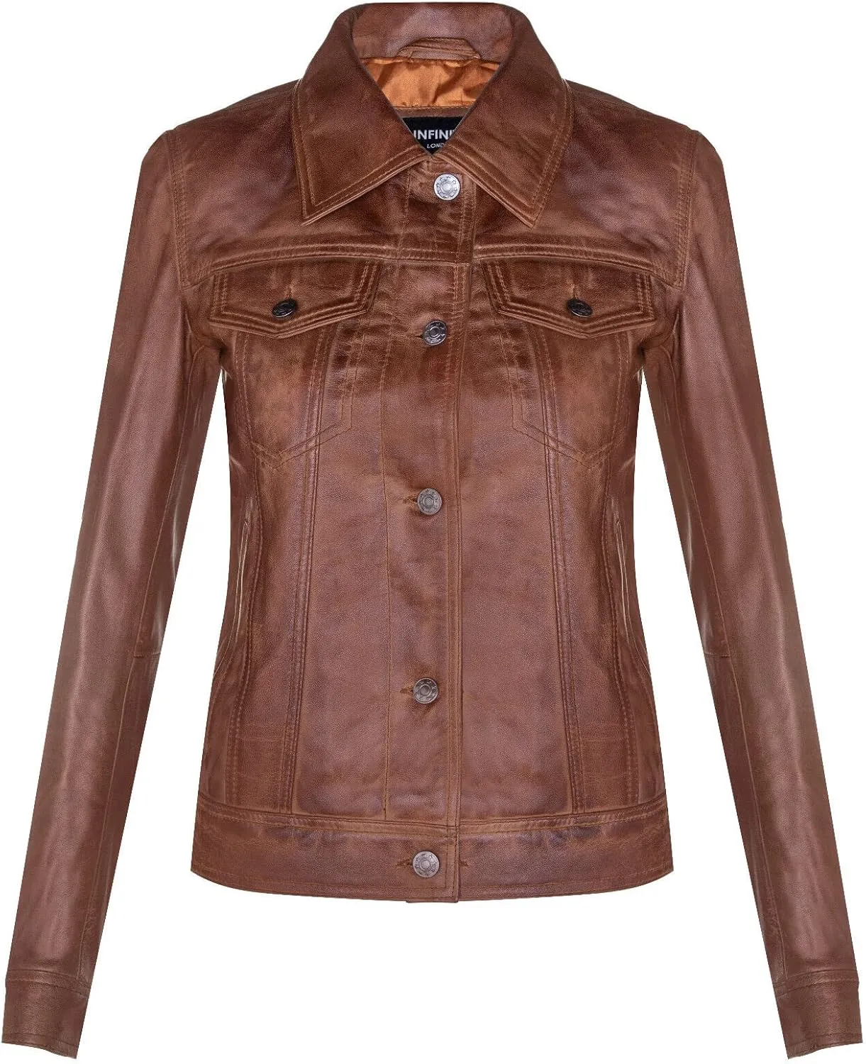 Ladies Leather Trucker Classic Western Casual Denim Jeans Jacket