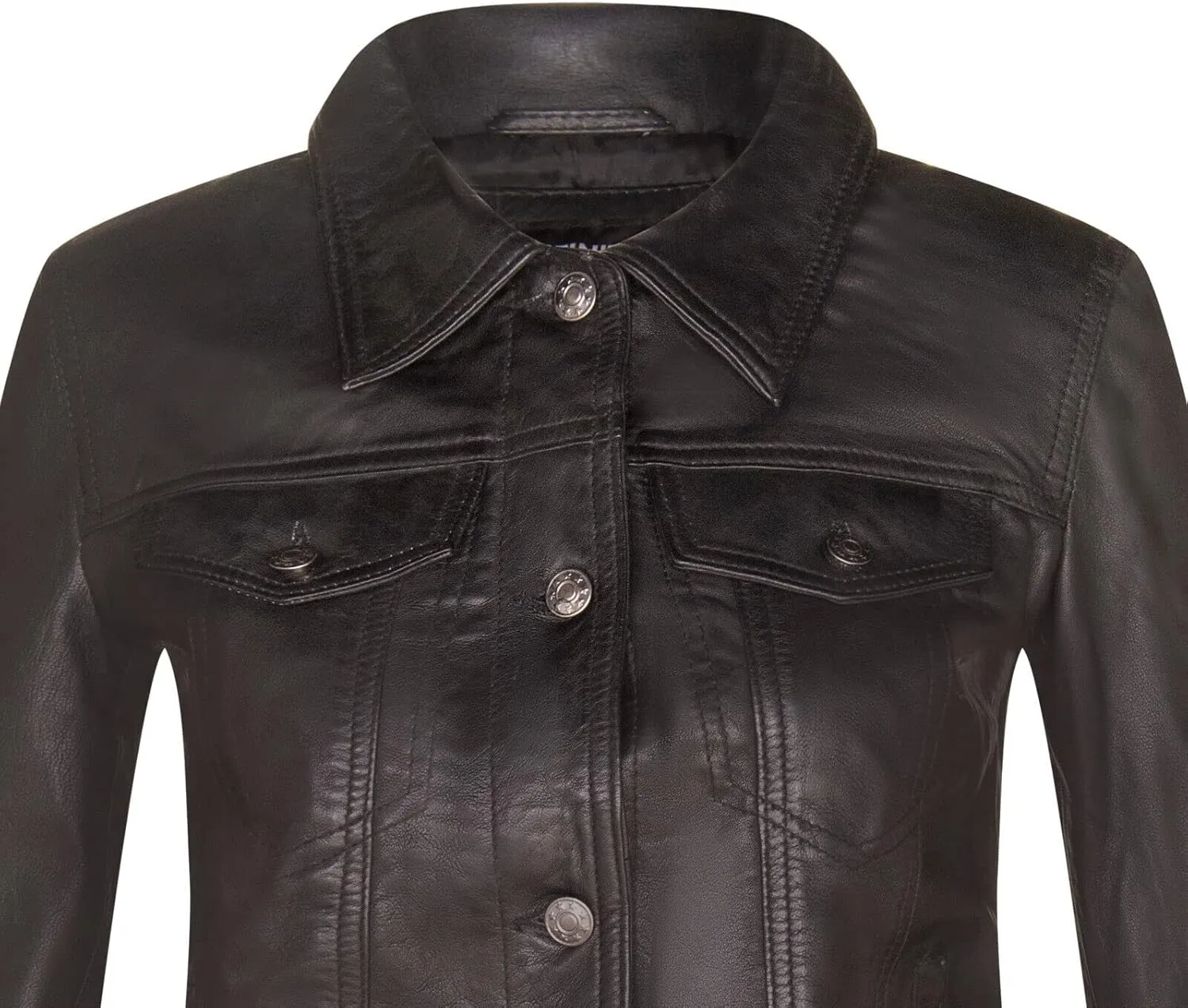 Ladies Leather Trucker Classic Western Casual Denim Jeans Jacket