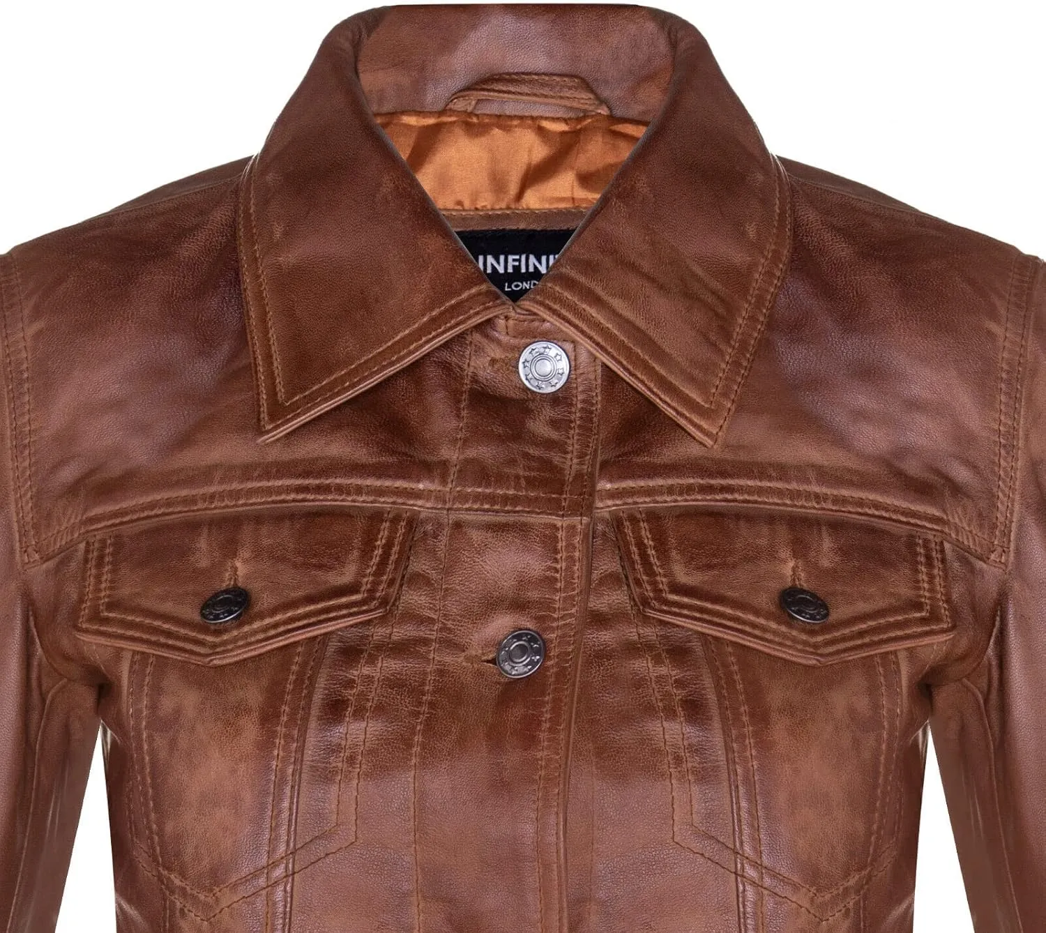 Ladies Leather Trucker Classic Western Casual Denim Jeans Jacket