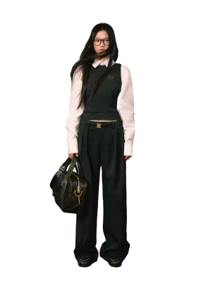 LLDC Minimalist Suit Vest & Gold Buckle Belt Skirt & Pants